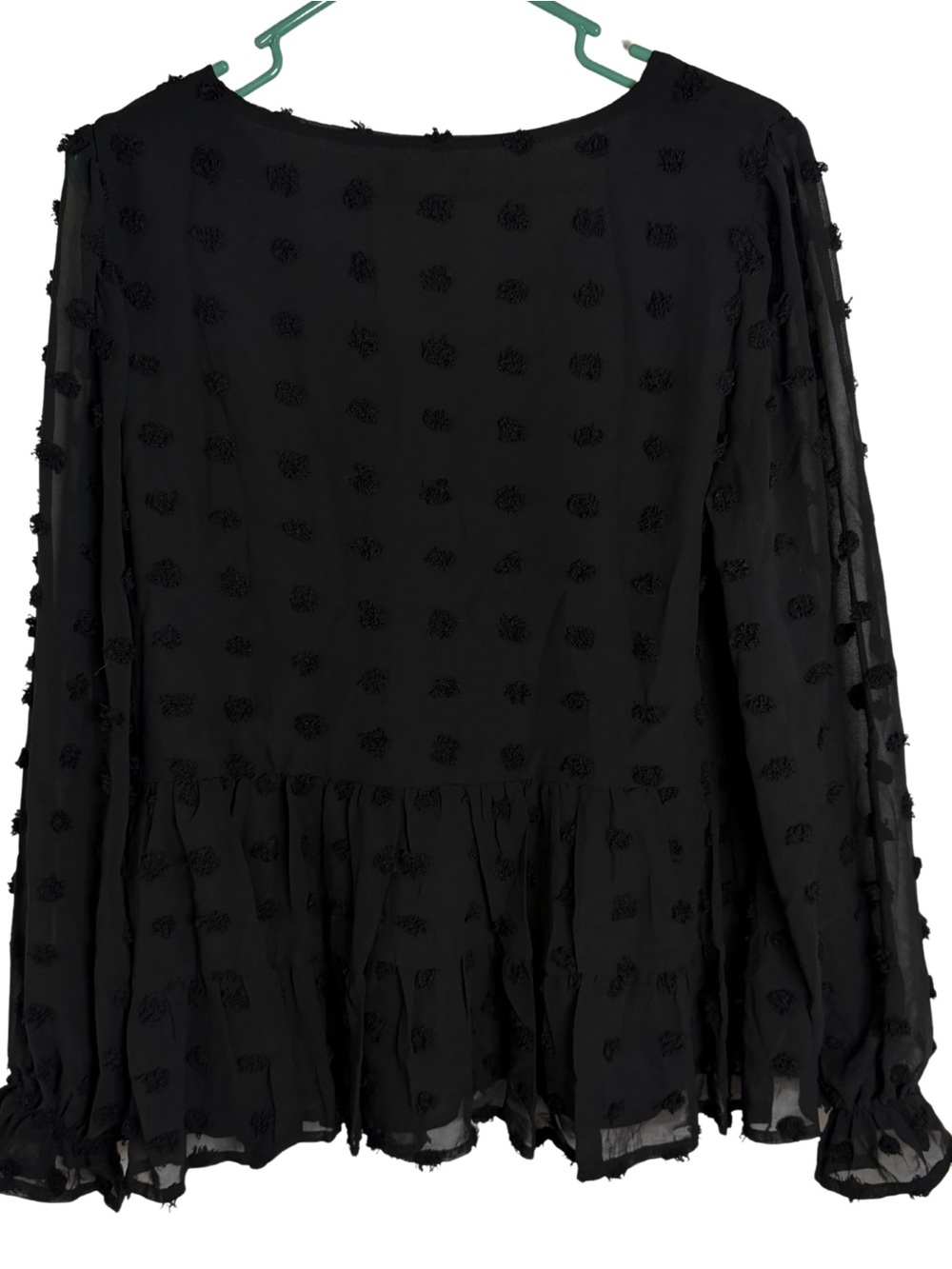 3/$20 Hotouch Black Textured Long Sleeve Peplum Blouse Size Medium - Picture 2 of 5